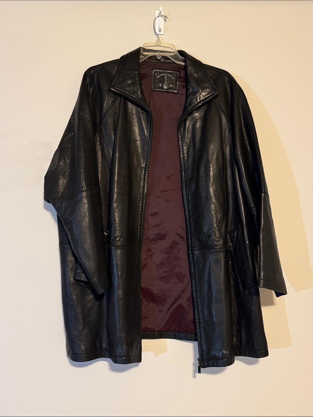 Beverly Hills Polo Club Black Leather Jacket with Burgundy Lining
